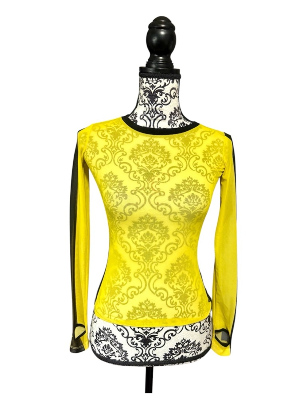 DOLLS KILL CURRENT MOOD See-Through Mesh Yellow Long Sleeve Top